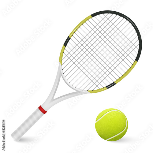 Tennis racket and ball. Isolated on white.