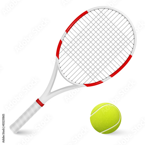 Tennis racket and ball. Isolated.