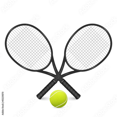 Tennis ball and two crossed rackets.