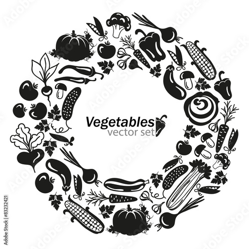 vegetables vector black icons on white background