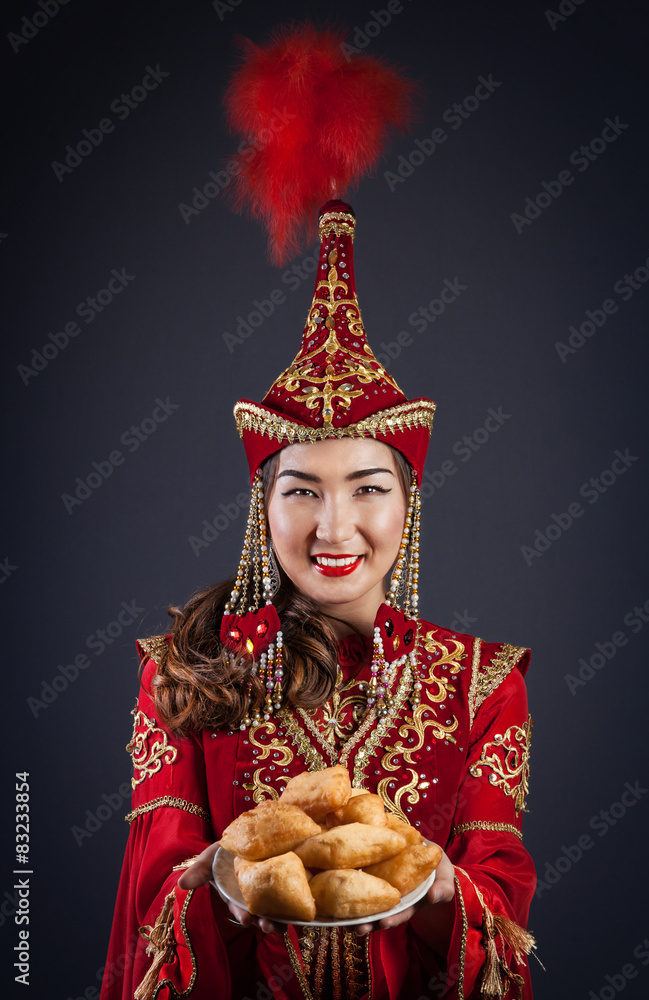 Kazakh women with national food