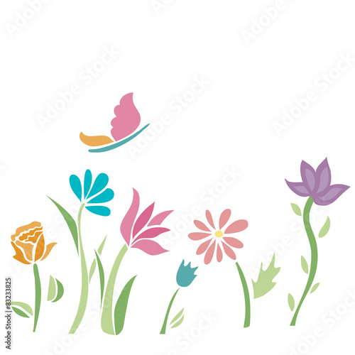 Fototapeta Naklejka Na Ścianę i Meble -  Spring flower with butterfly. Colourful Field. Vector.