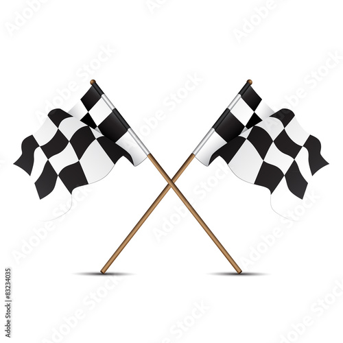 Two crossed checkered racing flags.