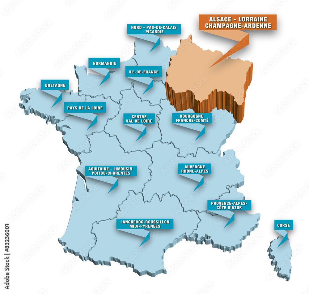 Carte régions de France 3D ALSACE