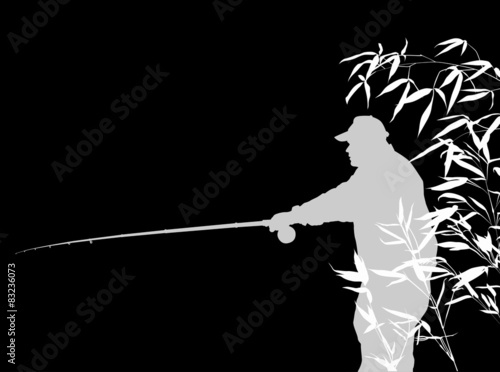 fisherman silhouette in bamboo isolated on black