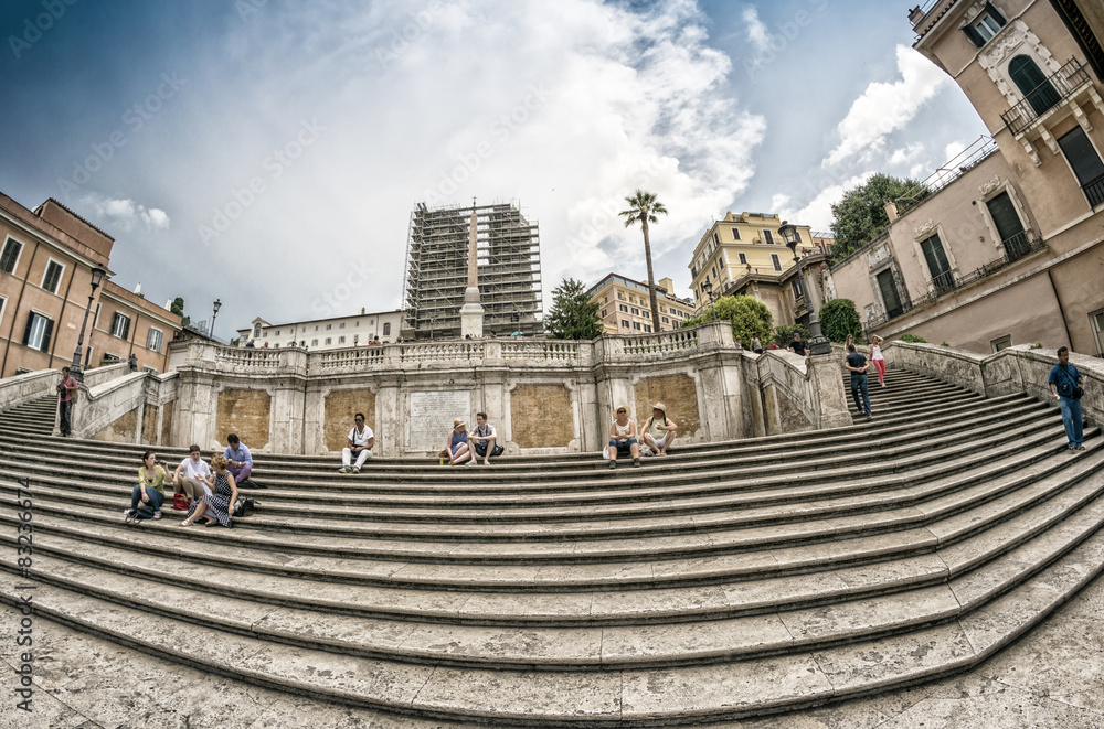 ROME - JUNE 14, 2014: Tourists in Piazza di Spagna. The city att
