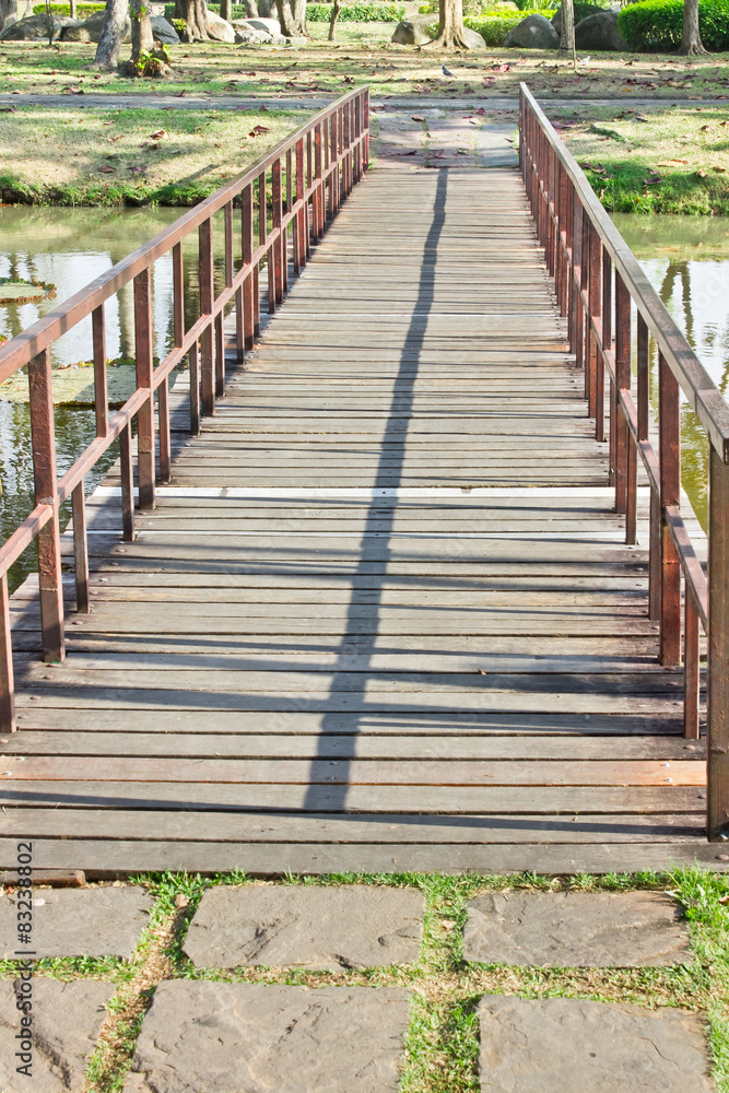 wood bridge in garden