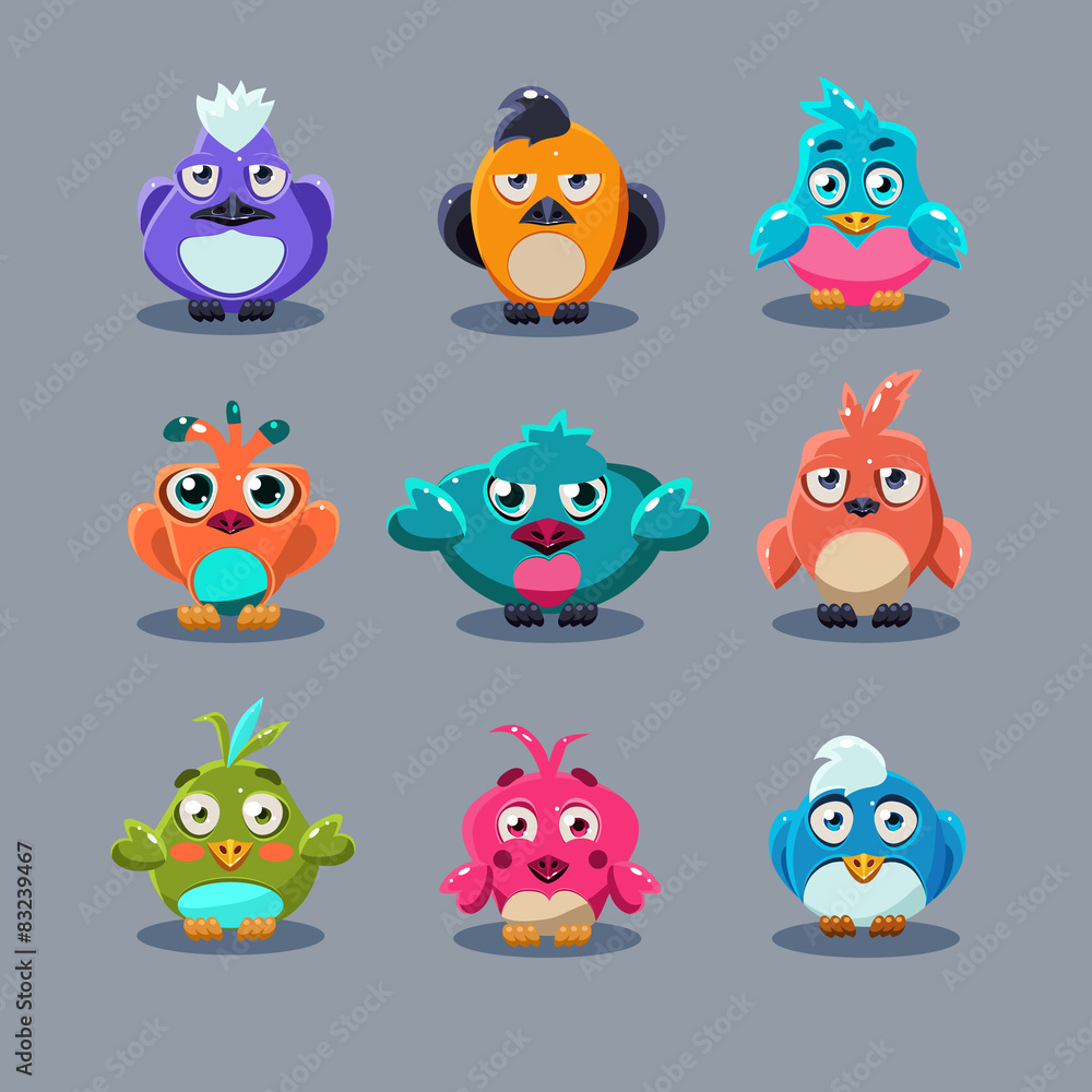 Funny Cartoon Birds, Vector Illustration Funny Cartoon Birds, Vector Illustration