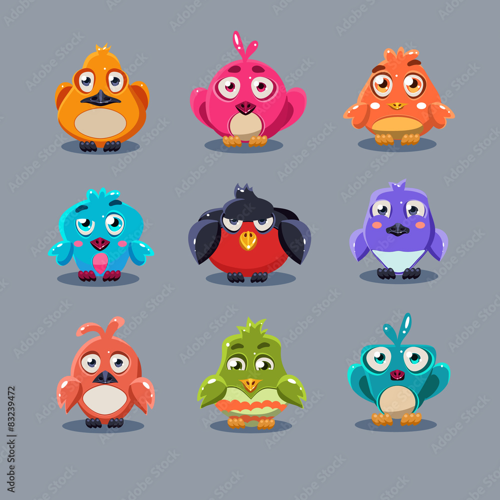 Funny Cartoon Birds, Vector Illustration Funny Cartoon Birds, Vector Illustration
