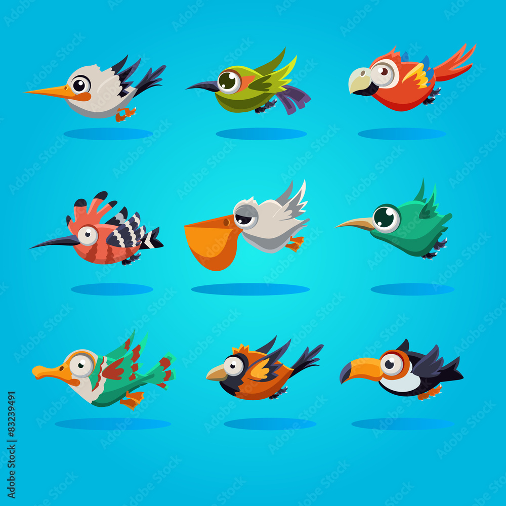 Fototapeta premium Funny Cartoon Birds, Vector Illustration