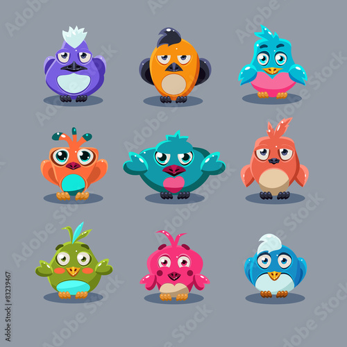 Funny Cartoon Birds, Vector Illustration