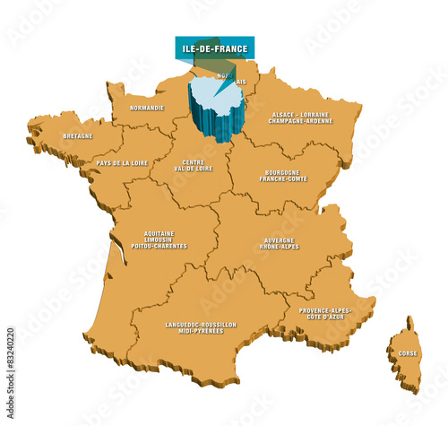 Carte régions de France 3D IDF 2