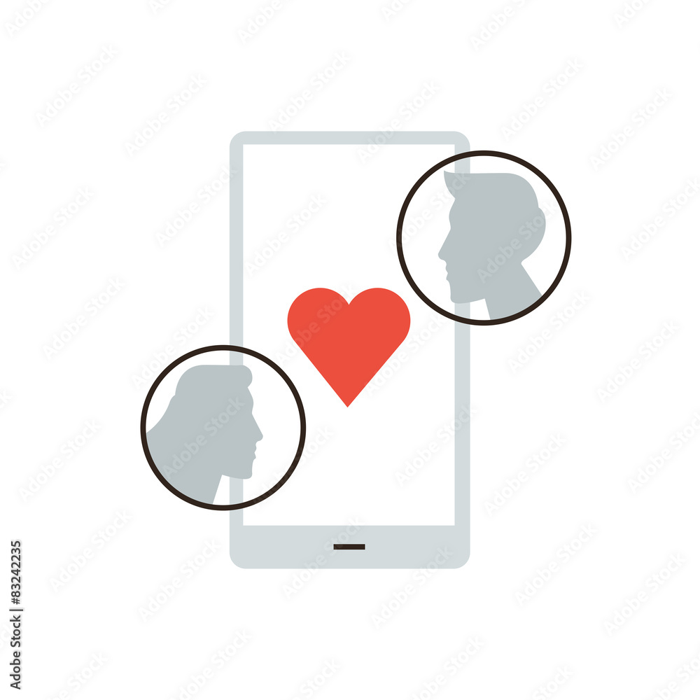 Mobile dating application flat line icon concept