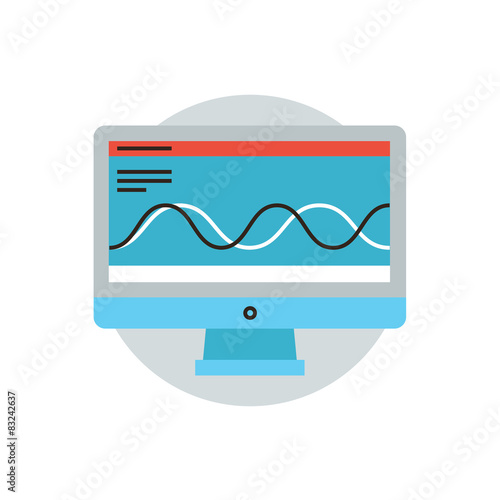 Computer processing flat line icon concept