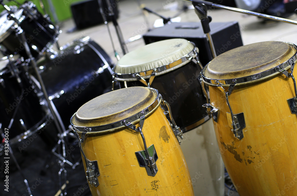Drum set, musical instrument on a street concert Drum set, musical instrument on a street concert