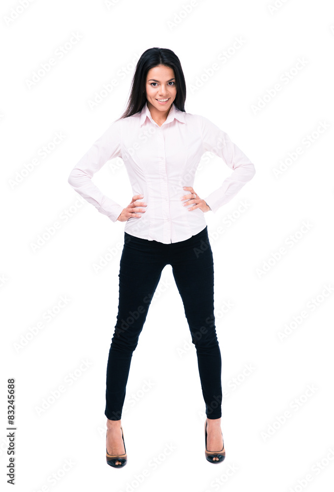Cheerful businesswoman standing over white background Cheerful businesswoman standing over white background