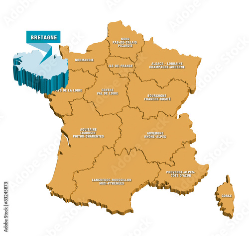 Carte régions de France 3D Bretagne 2