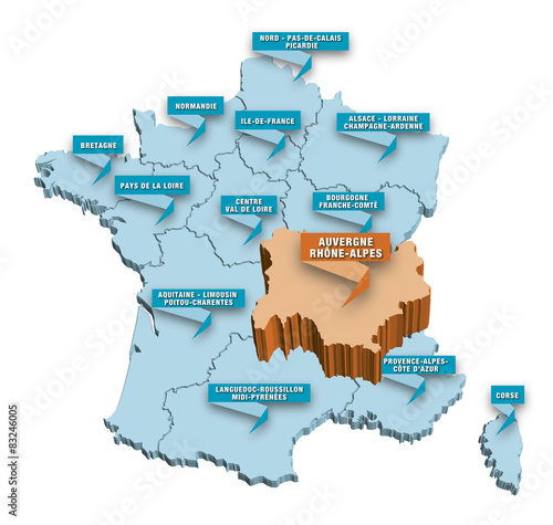 Carte Regions De France 3d Rhone Alpes Stock Vector Adobe Stock