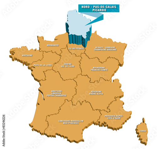 Carte régions de France 3D Nord 2