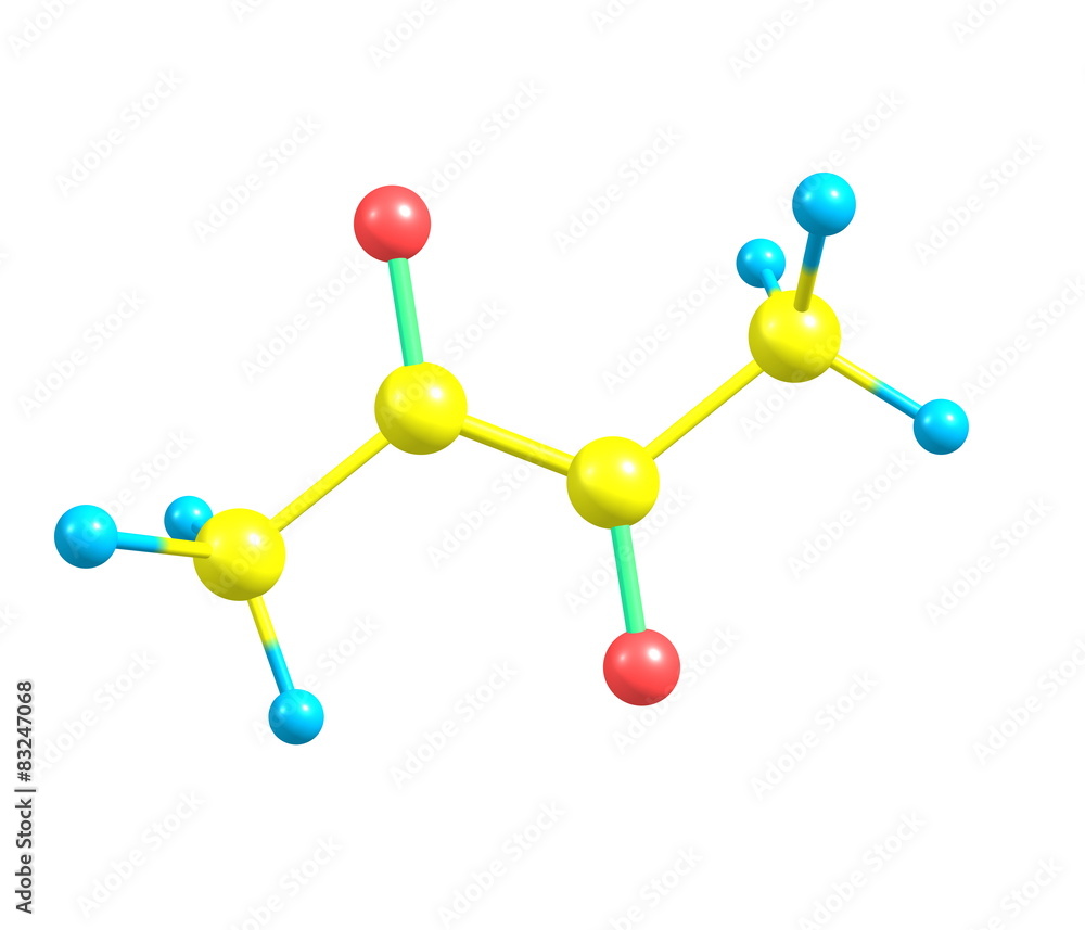 Diacetyl molecule isolated on grey Diacetyl molecule isolated on grey