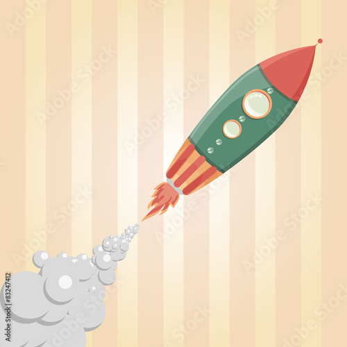 Illustration of a cartoon retro iron spaceship 