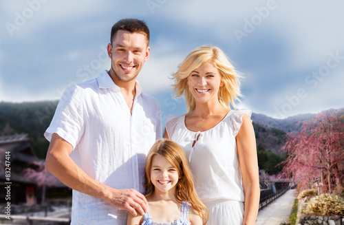 happy family over hills background