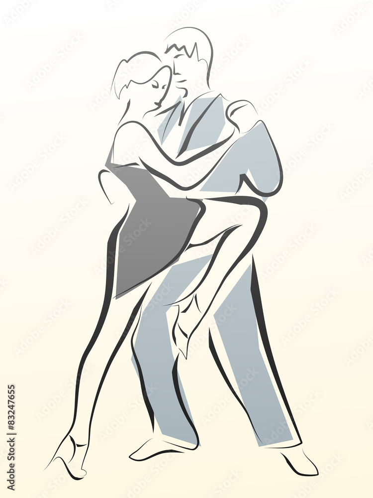 Abstract illustration of dancing couple made in line.