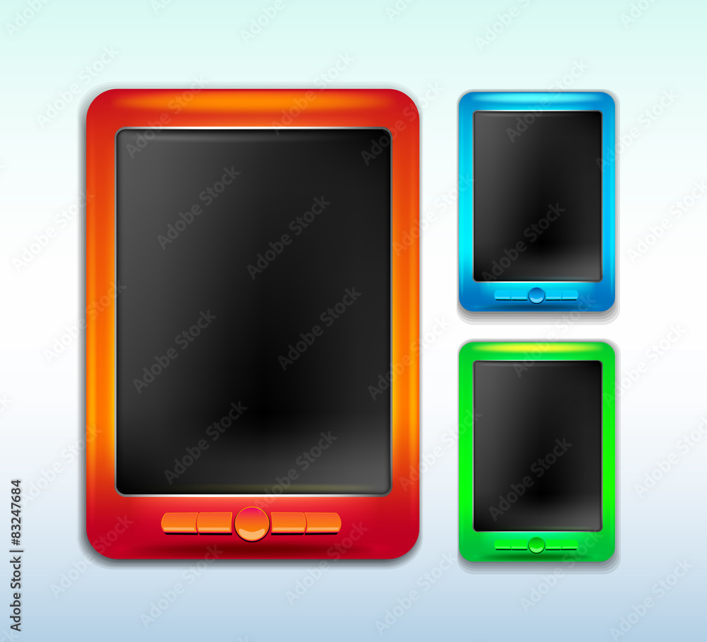 green blue red banners, computer tablet with buttons green blue red banners, computer tablet with buttons