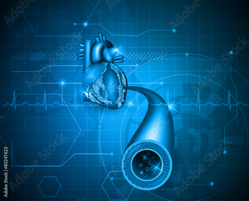 Human heart abstract blue background and cardiogram 