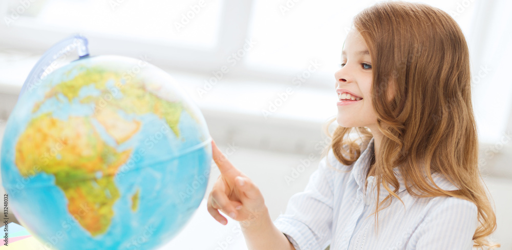 smiling student girl with globe at school smiling student girl with globe at school