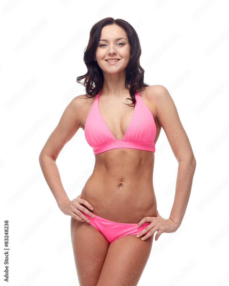 happy young woman in pink bikini swimsuit happy young woman in pink bikini swimsuit