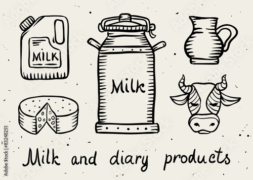 Milk and dairy products draft sketch. Eps8 vector illustration