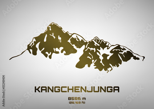 Outline vector illustration of bronze Mt. Kangchenjunga