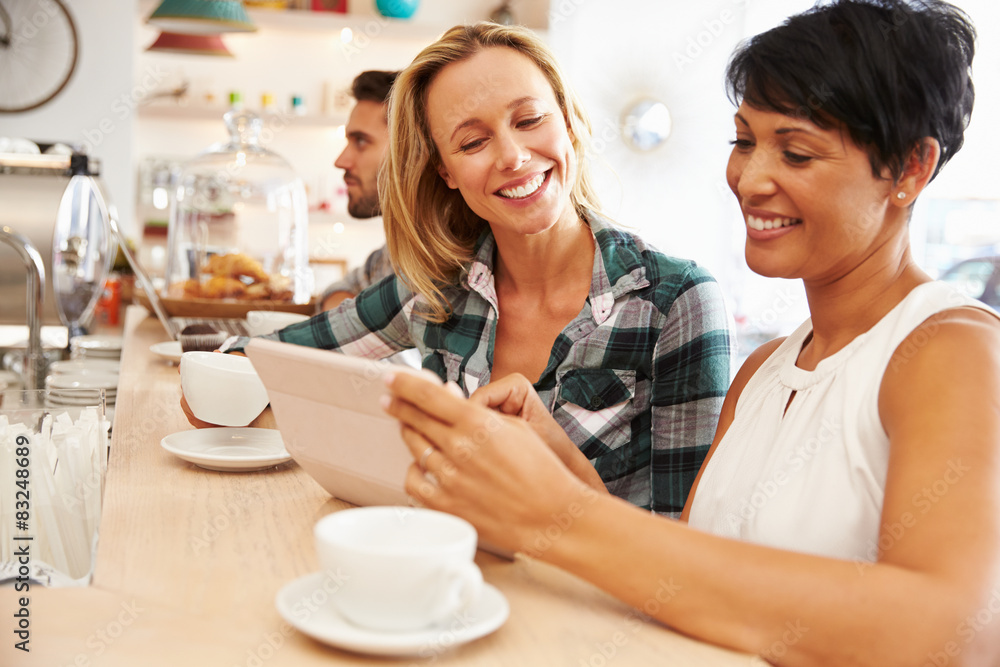 Two women at a meeting in a cafe Two women at a meeting in a cafe