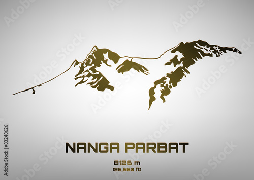 Outline vector illustration of bronze Mt. Nanga Parbat