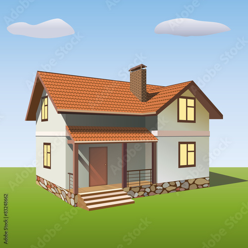 The  house with the stone base and a tile roof