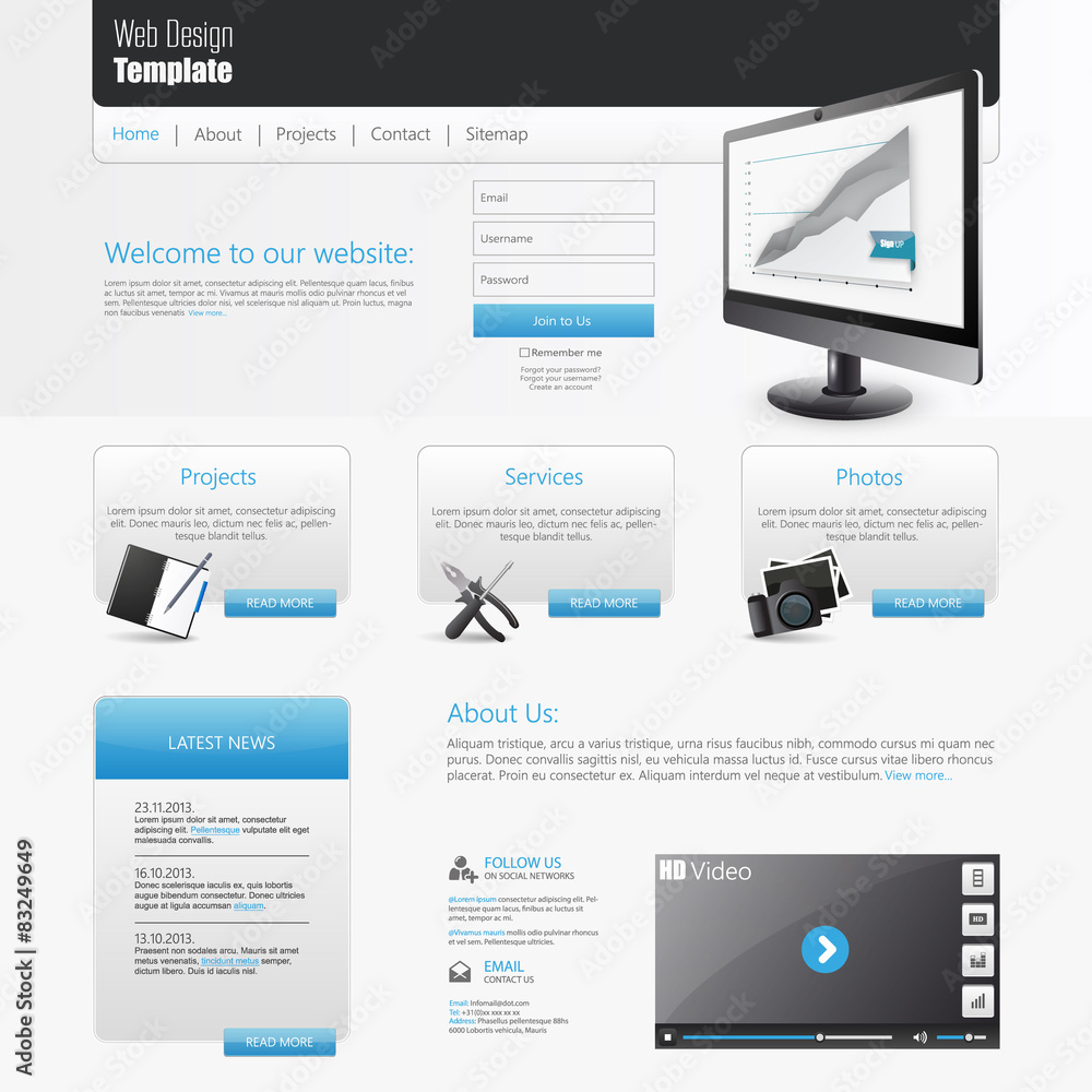 Naklejka premium Modern Website Template Vector Eps 10