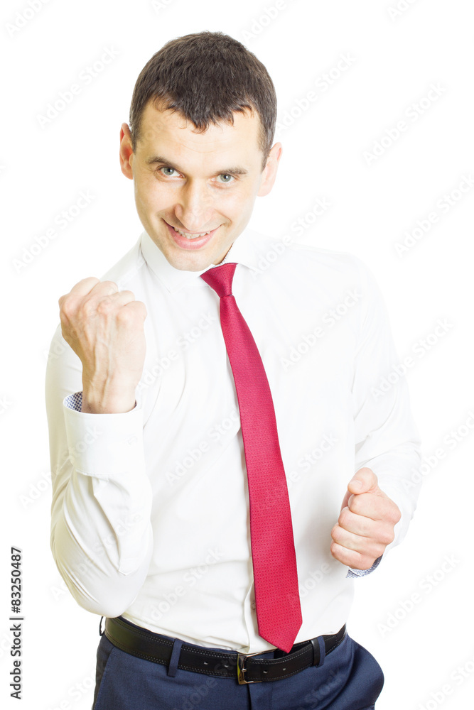 Happy businessman in a victory pose