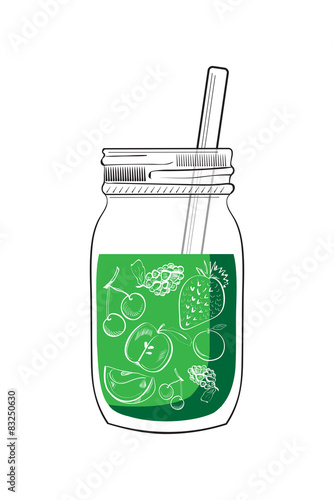 Illustration of hand drawn green smoothie jar