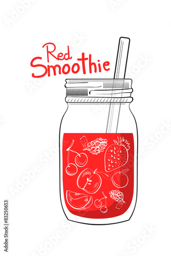 Illustration of hand drawn red smoothie jar