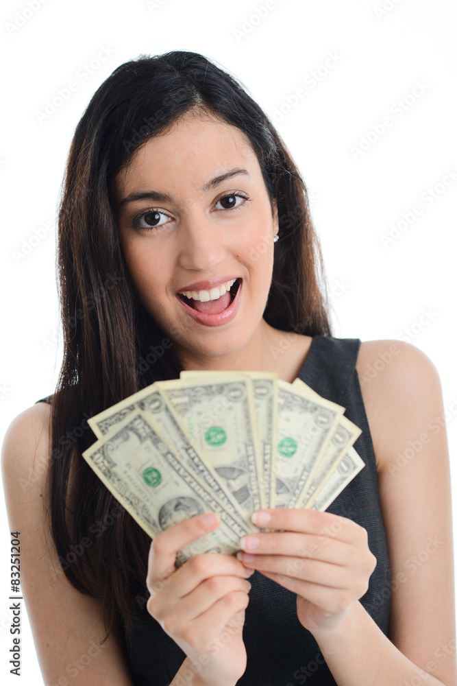 successful young business woman holding dollar bills successful young business woman holding dollar bills
