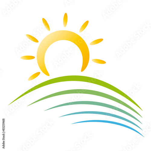 Sonne und Landschaft, Sommer, Sommerurlaub mit der ganzen Familie, Logo, vektor, isoliert
