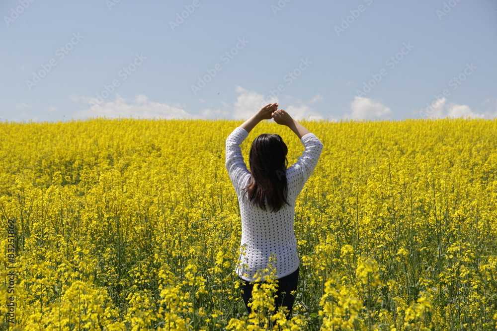 yellow field and girl yellow field and girl