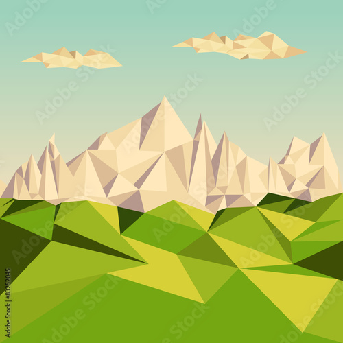  Polygonal background, Mountainous terrain, illustration. © Droidworker