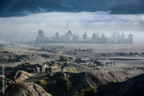 Candi Bentar temple from crater of mount Bromo photo