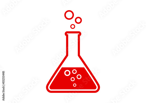 Red laboratory glass icon on white background