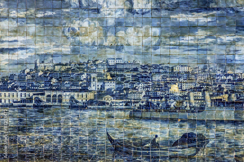 Ancient ceramic tile in Lisbon street, Portugal.