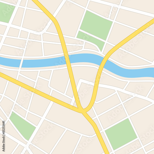 square vector map with river - streets and parks