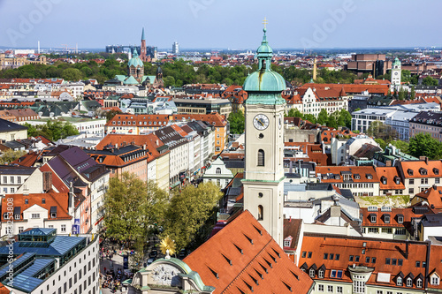 Munich scenic aerial panorama of the Old Town architecture, Bava