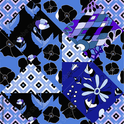seamless patchwork pattern with flowers - stock vector